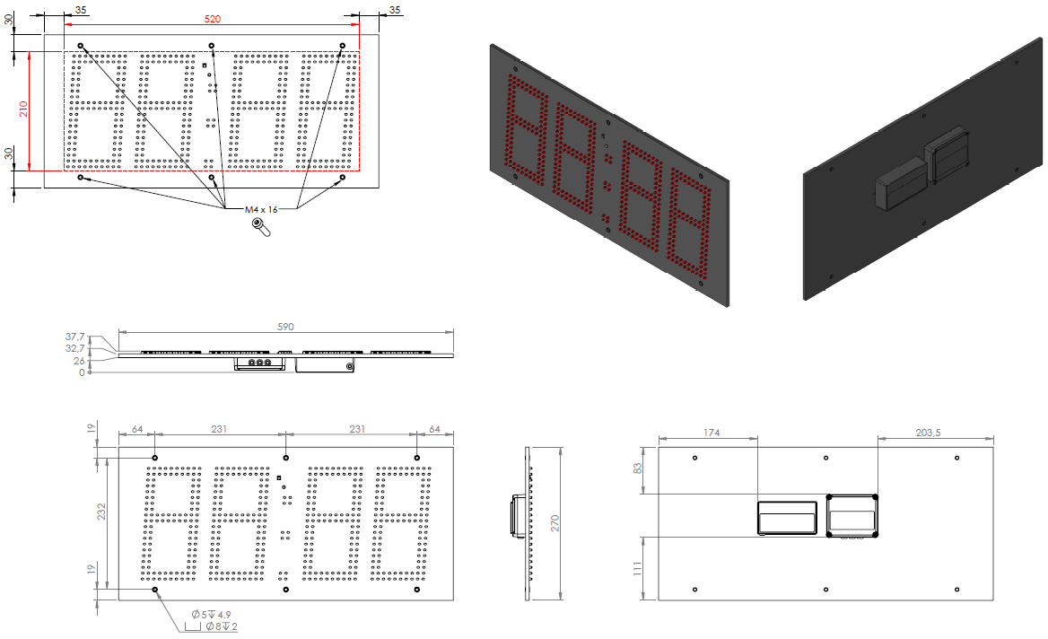 Abmessungen LED-Netzwerk-Uhrenmodul ZH420-L